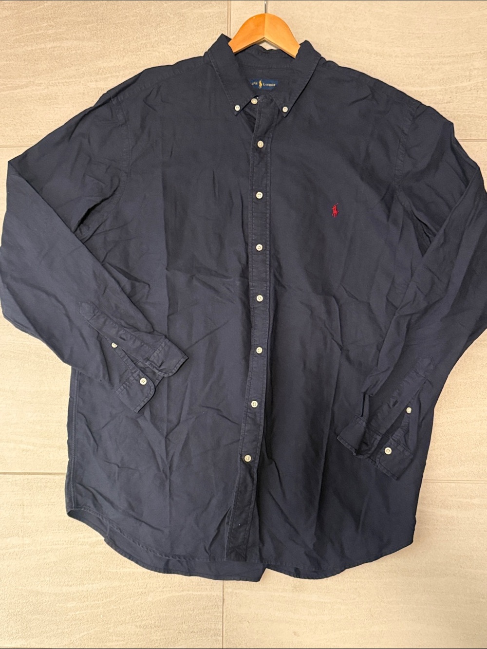Ralph Lauren Navy Long-Sleeve Button-Down Shirt with Red Pony